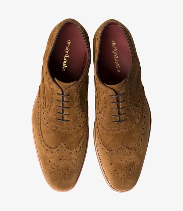 Loake Kerridge rudi vyriški zomšiniai batai prie kostiumo