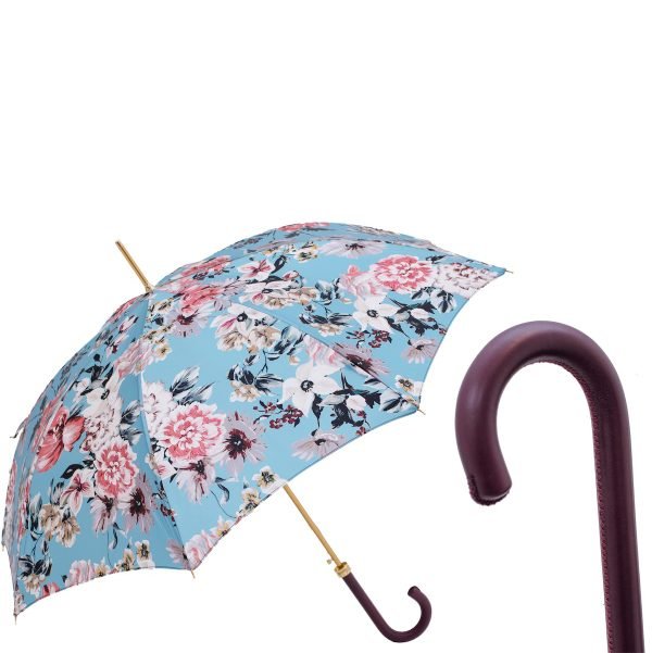 Pasotti Flowered moteriškas skėtis su oda aptraukta rankena