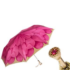 Pasotti Pink Dahlia sulankstomas moteriškas skėtis su žalvarine rankena ir kristalu