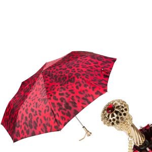 Pasotti Animalier sulankstomas moteriškas skėtis su žalvarine rankena ir kristalu