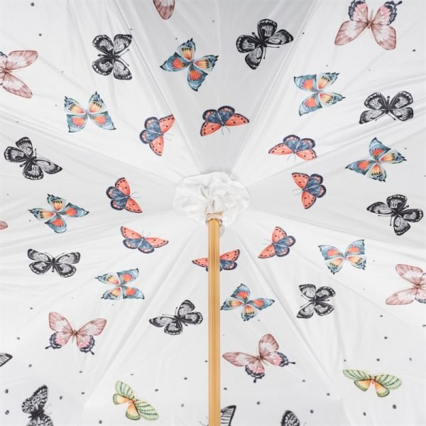 Pasotti Butterfly moteriškas prabangus skėtis dvigubu audiniu ir oda aptraukta rankena, apatinė dalis