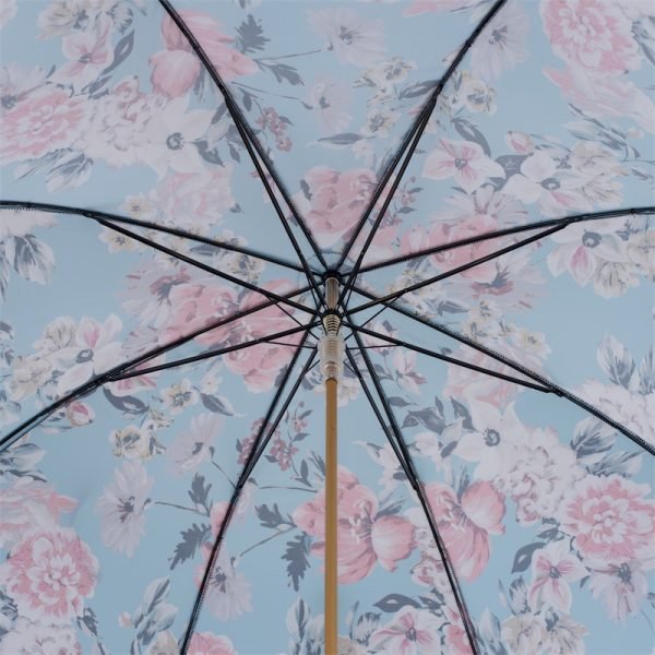 Pasotti Flowered moteriškas skėtis su oda aptraukta rankena, stipinai apatinėje dalyje